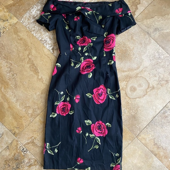 Belle Poque Rose print 50’s Cuban style pin up dress size 2 - Picture 2 of 9